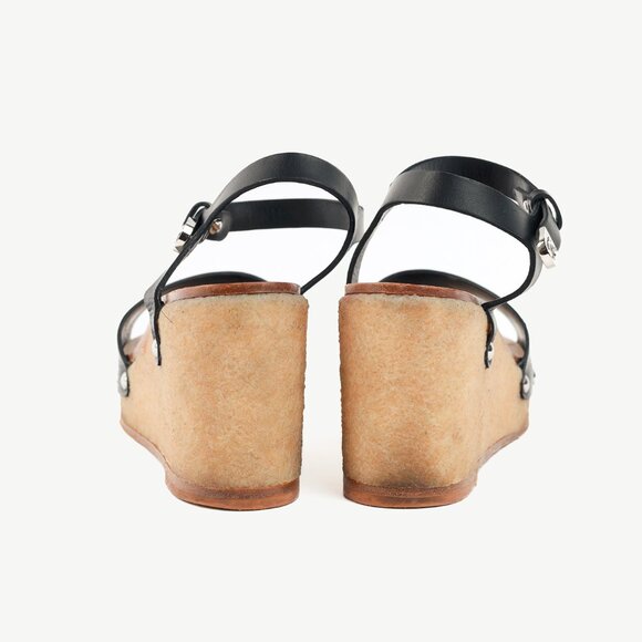 Chanel Black Leather Platform Wedge Sandals - Picture 3 of 9